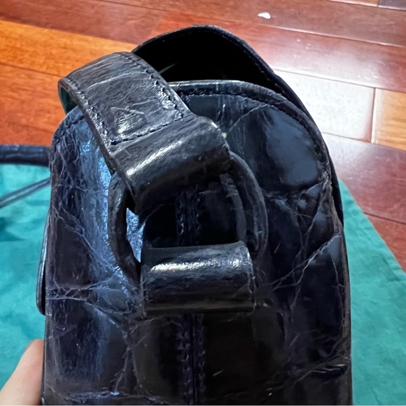 Granello 80s vintage navy leather shoulder crocodile bag excellent condition - Picture 6 of 14